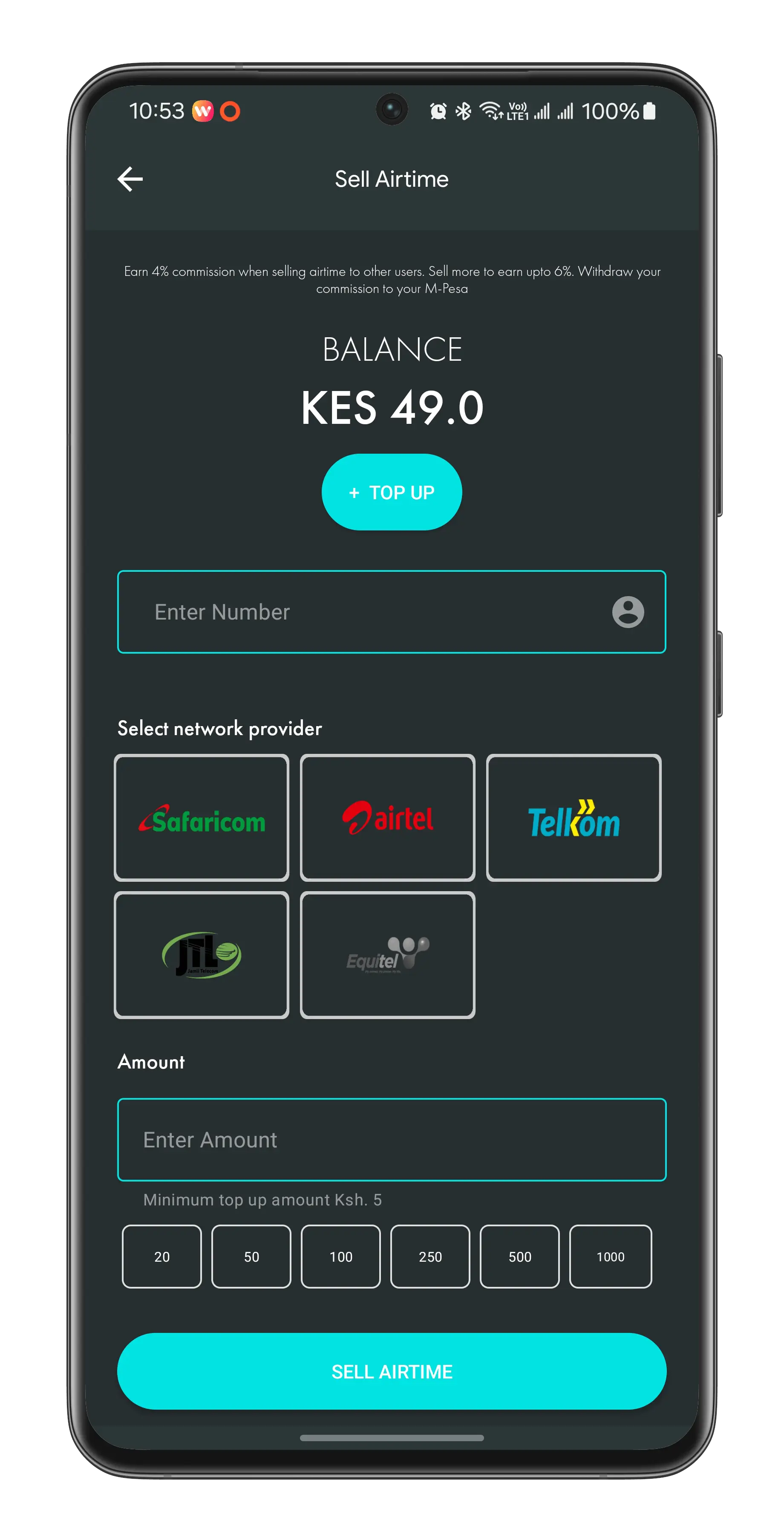 Commission earning screen